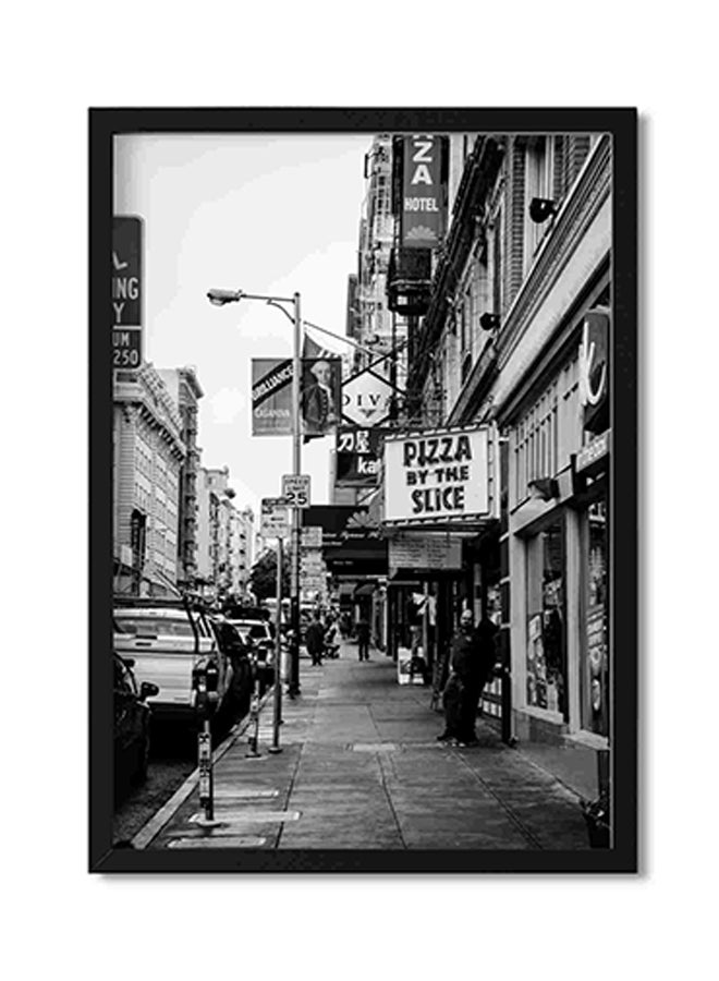 لوحة فنية لديكور الحائط بنمط هندسي بإطار أسود ومبانٍ بيضاء 111204 متعدد الألوان 32x22x2سم - Image 1