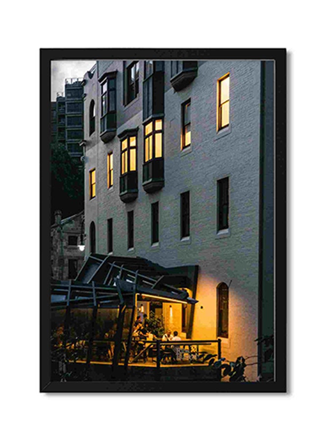 لوحة فنية لديكور الحائط بطبعة مقهى باللون الرمادي متعدد الألوان 32x22x2سم - Image 1