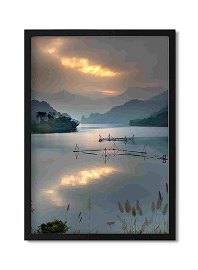 LOWHA Body Of Water Under Sunset Wall Art Painting Multicolour 32x22x2cm - Image 1