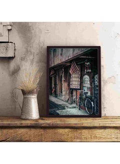 LOWHA Black Frame Road Bike On Pathwa Wall Art Painting Multicolour 32x22x2cm  - Image 5
