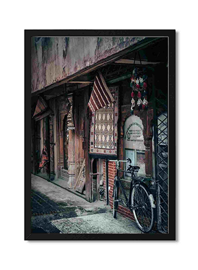 LOWHA Black Frame Road Bike On Pathwa Wall Art Painting Multicolour 32x22x2cm  - Image 1