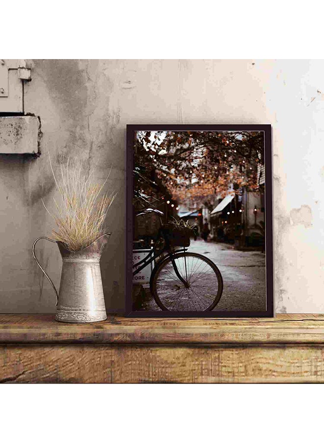 LOWHA Bike With Basket Parked Near Tree Wall Art Painting Multicolour 32x22x2cm  - Image 5