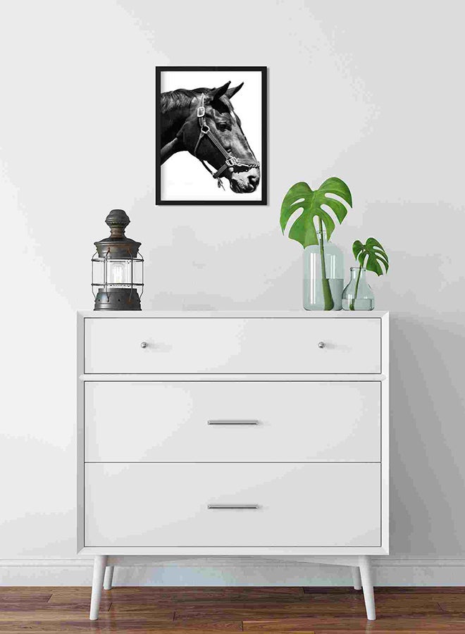 LOWHA Horse Head Black Frame And Whitw Wall Art Painting Multicolour 32x22x2cm - Image 2