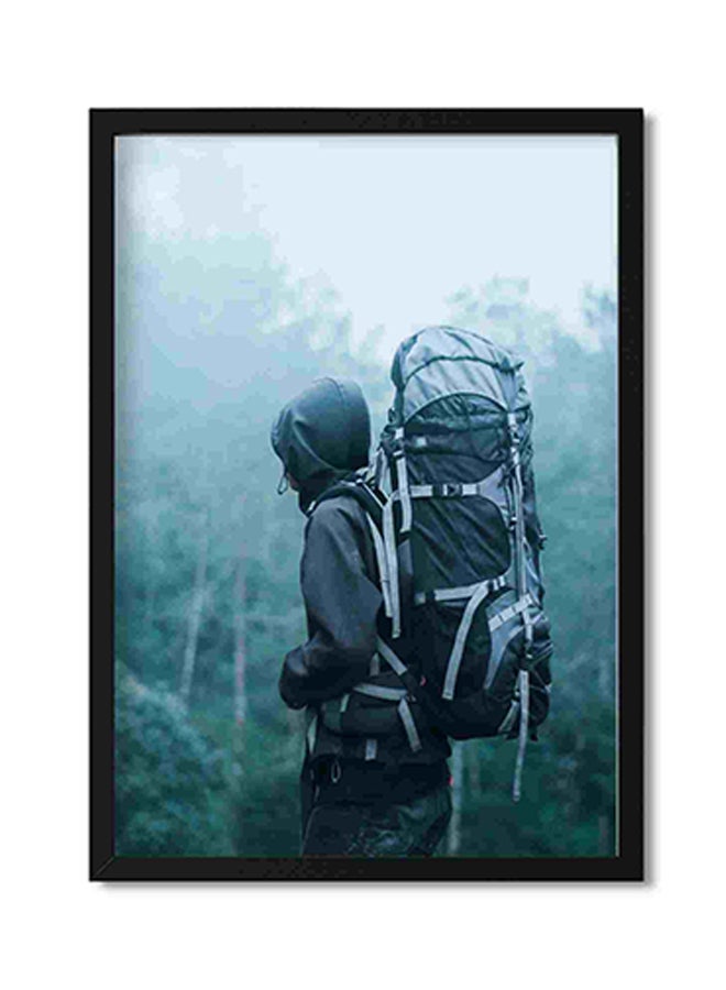 LOWHA Man Wearing Black Frame Hoodie Carries Black Frame Bag Wall Art Painting Multicolour 32x22x2cm - Image 1
