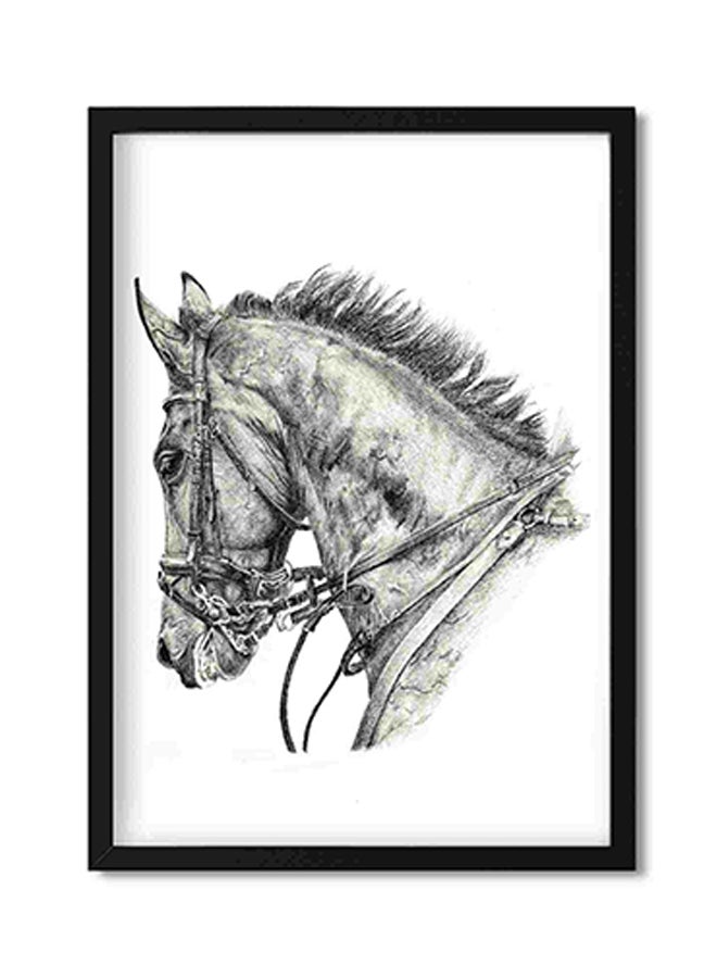 LOWHA Horse Head Black Frame And White Wall Art Painting Multicolour 32x22x2cm - Image 1