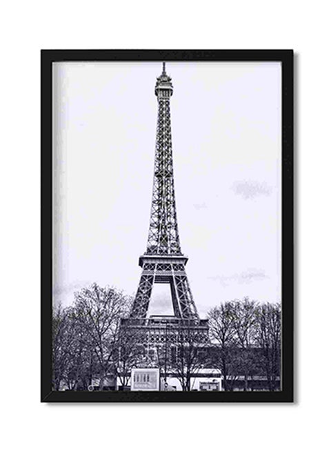 Eiffel Tower, Paris Black Frame And White Wall Art Painting Multicolour 32x22x2centimeter