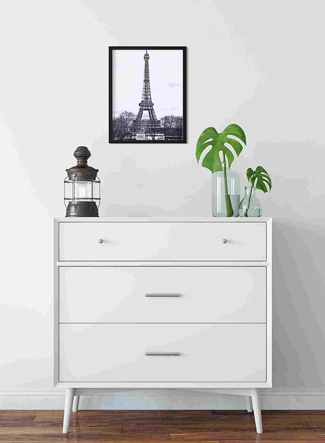 LOWHA Eiffel Tower, Paris Black Frame And White Wall Art Painting Multicolour 32x22x2centimeter  - Image 2