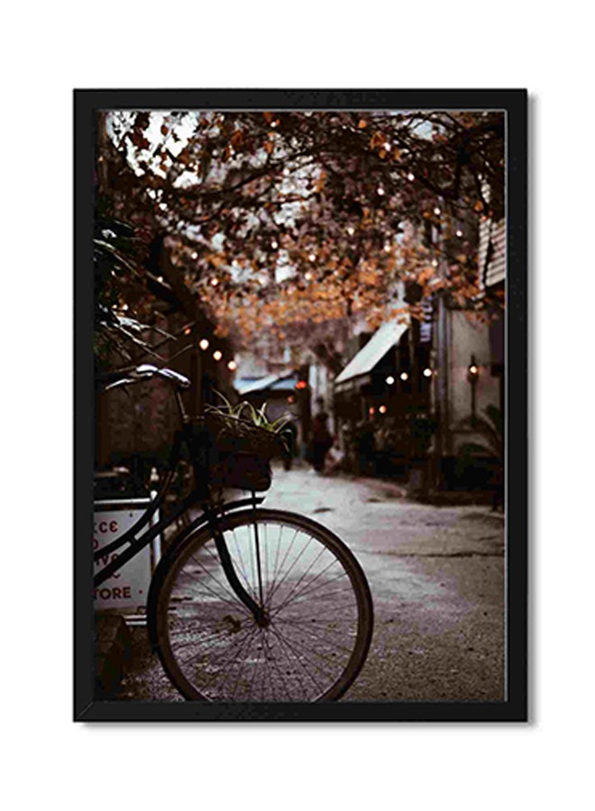LOWHA Bike With Basket Parked Near Tree Wall Art Painting Multicolour 32x22x2cm  - Image 1