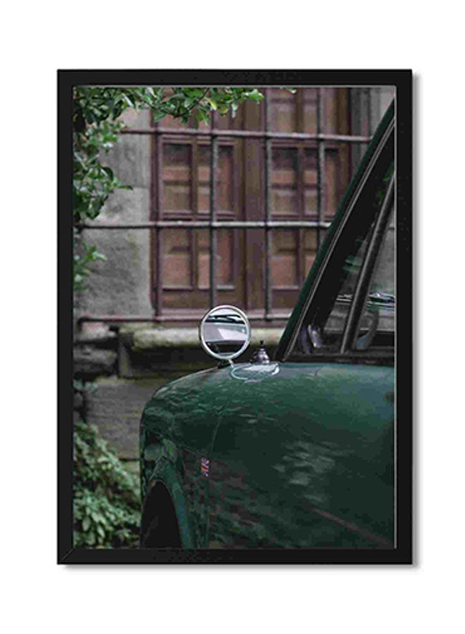 لوحة فنية لديكور الحائط بطبعة سيارة قديمة باللون الأخضر متعدد الألوان 32x22x2سم - Image 1
