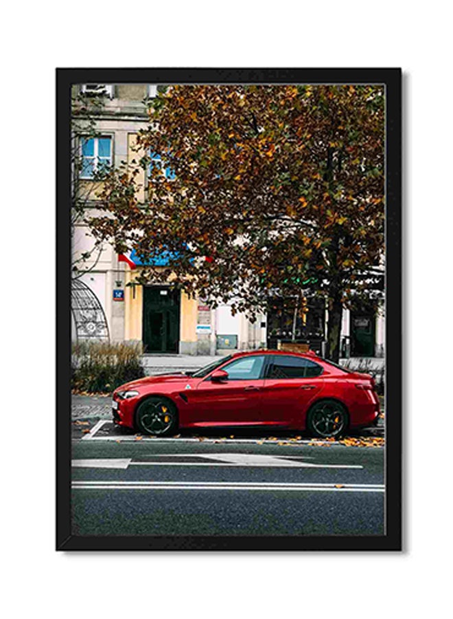 LOWHA Red Sport Car Under Tree Wall Art Painting Multicolour 32x22x2cm - Image 1