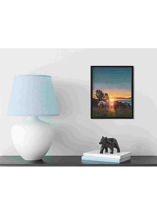 LOWHA - Four Horses On Grass Fields Near Tall Trees During Sunset Wall Art Painting Multicolour 32x22x2cm - Image 1