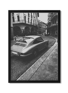 LOWHA Vintage Vehicle On Road Near Building Wall Art Painting Multicolour 32x22x2cm  - Image 1