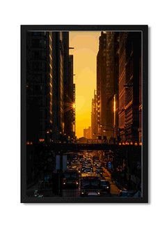 LOWHA Vehicles Passing On Road Between High Rise Building Wall Art Painting Multicolour 32x22x2cm  - Image 1