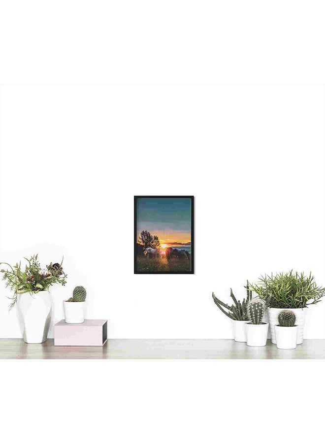 LOWHA - Four Horses On Grass Fields Near Tall Trees During Sunset Wall Art Painting Multicolour 32x22x2cm - Image 1