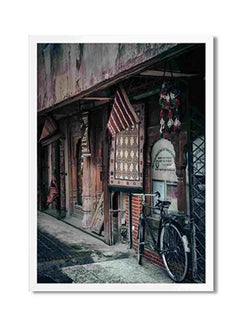 Black Frame Road Bike On Pathwa Wall Art Painting Multicolour 32x22x2cm