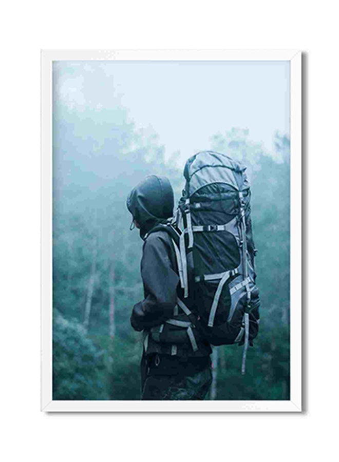 LOWHA Man Wearing Black Frame Hoodie Carries Black Frame Bag Wall Art Painting Multicolour 32x22x2cm - Image 1