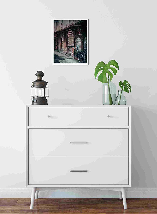 LOWHA - Black Frame Road Bike On Pathwa Wall Art Painting Multicolour 32x22x2cm - Image 1