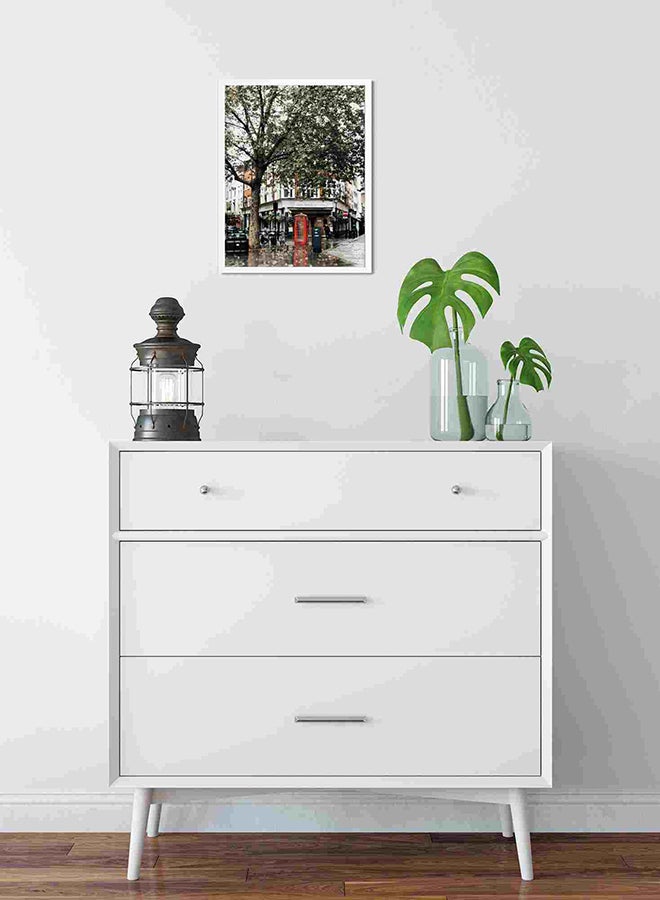 لوحة فنية لديكور الحائط لكابينة تليفون بلون برتقالي بجانب شجرة متعدد الألوان 32x22x2سم - Image 2