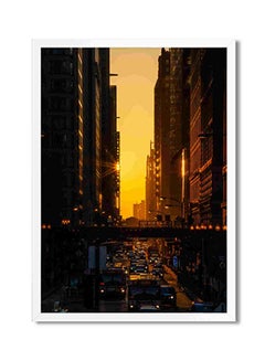 LOWHA Vehicles Passing On Road Between High Rise Building Wall Art Painting Multicolour 32x22x2cm  - Image 1