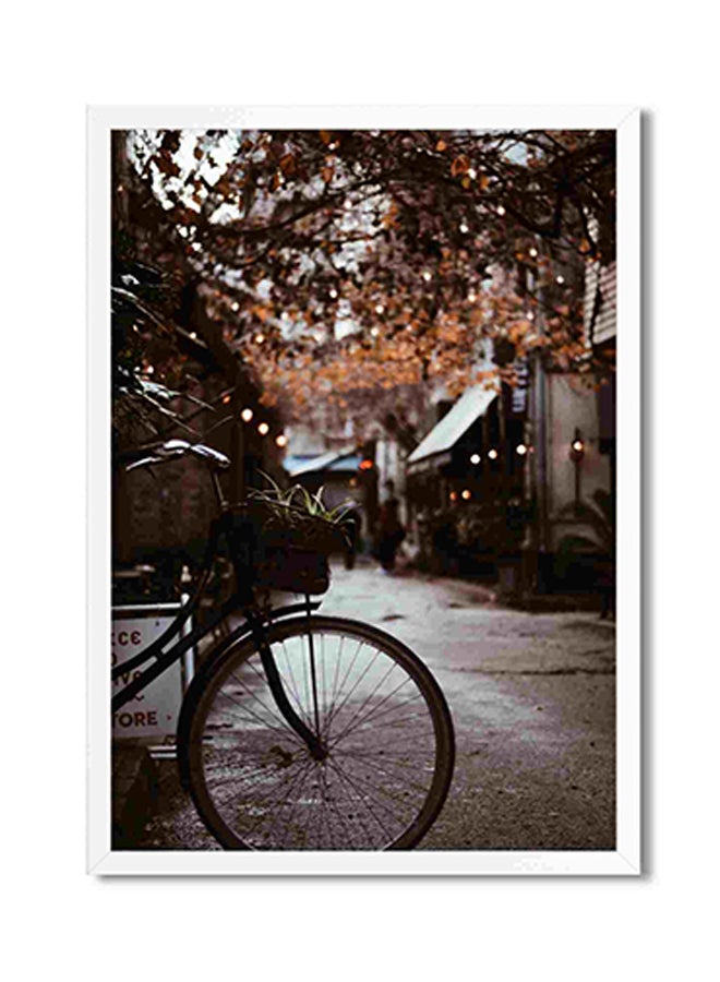 LOWHA Bike With Basket Parked Near Tree Wall Art Painting Multicolour 32x22x2cm  - Image 1