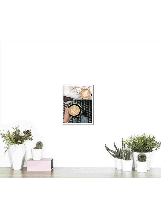 لوحة فنية لديكور الحائط بصورة لكوبَي قهوة كابتشينو مع كعكة شوكولاتة على طاولة متعدد الألوان 32x22x2سم - Image 4