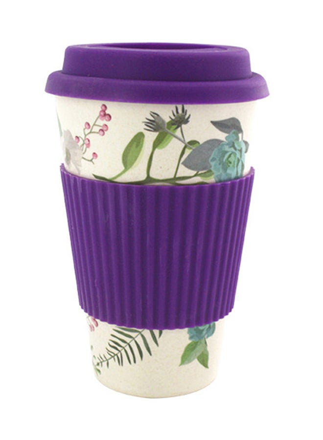 تي دي هوم مج للسفر بنقشة ورود مع غطاء وحامل أرجواني 9.6 x 15.4 x 9.7سم - Image 1