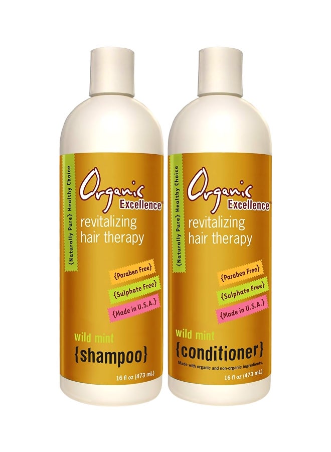 Organic Excellence - Revitalizing Hair Therapy Wild Mint Shampoo And Conditioner Set - Image 1