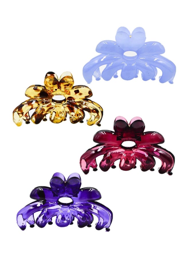 Prettyou 4-Piece Flower Shaped Claw Hair Clips Gold/Purple/Red S