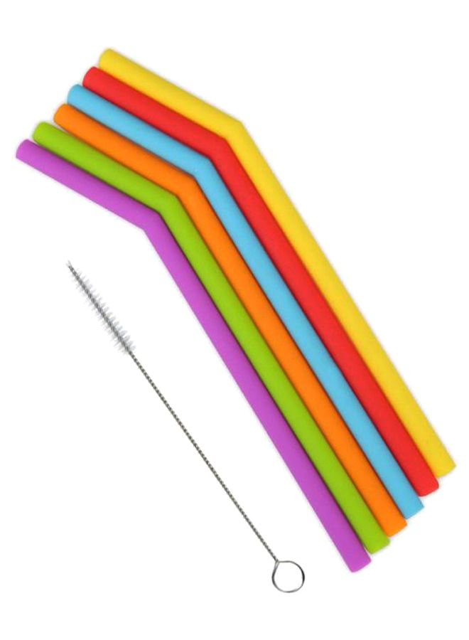 6-Piece Reusable Drinking Straws Set With Cleaning Brush Multicolour