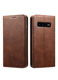 TraMx Protective Wallet Leather Case Cover For Samsung Galaxy S10 Plus Brown  - Image 1