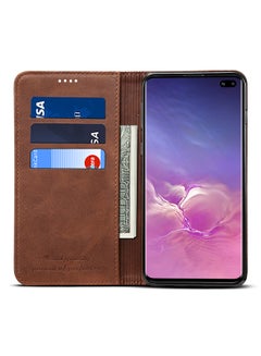 TraMx Protective Wallet Leather Case Cover For Samsung Galaxy S10 Plus Brown  - Image 2