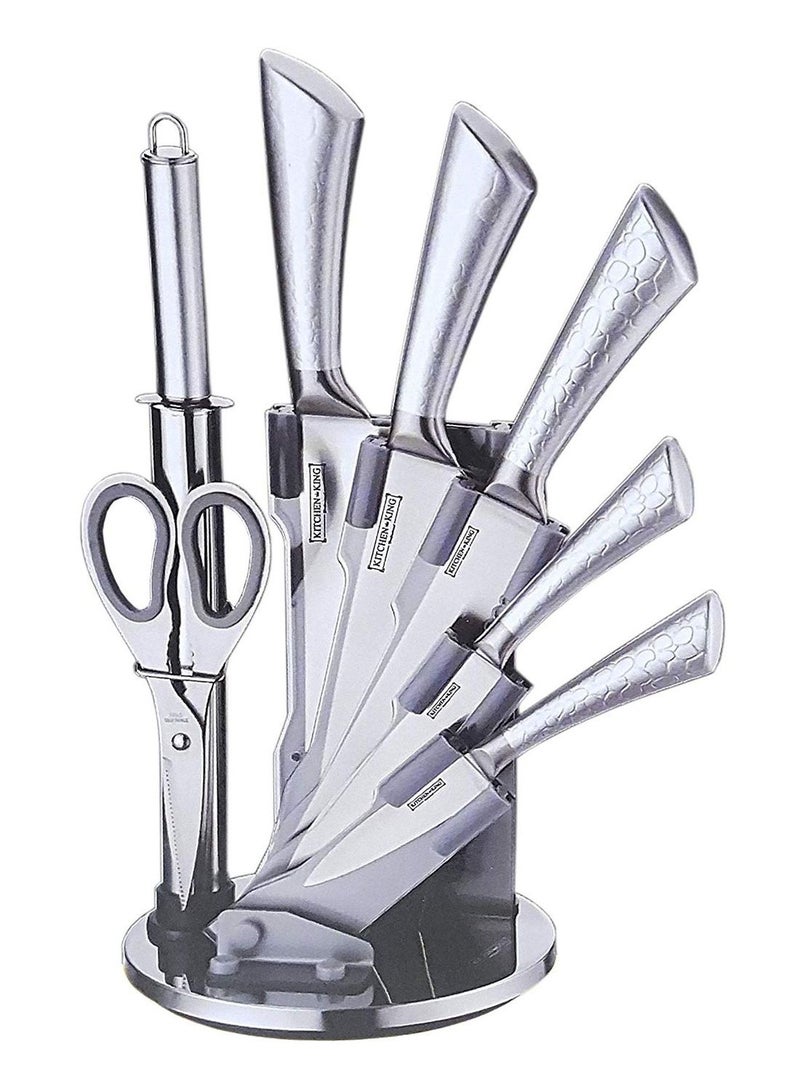 Kitchen King - 8-Piece Knife Set With Rotating Stand Silver - Image 1