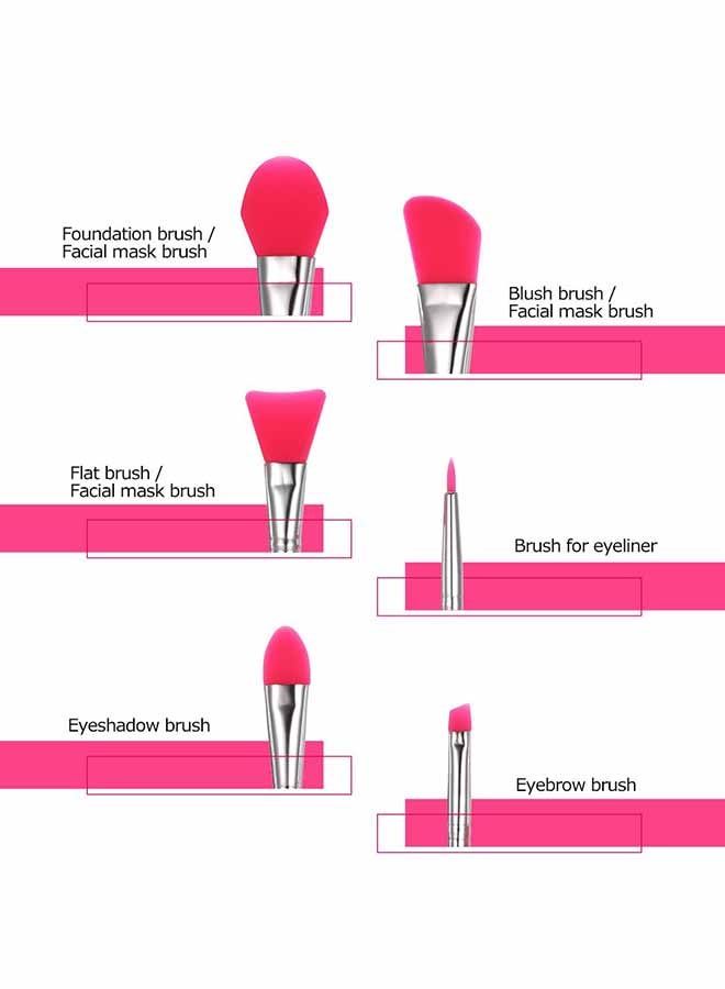 آنسيلف طقم فرش مكياج من السيليكون من 6 قطع وردي - Image 3