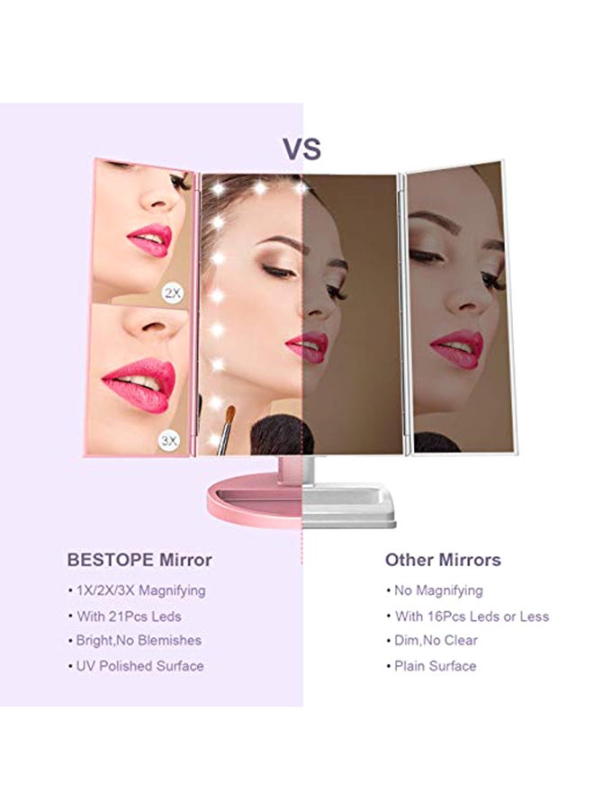 Generic - 21 LED Lights Touch Screen Vanity Mirror With Magnification Pink - Image 1
