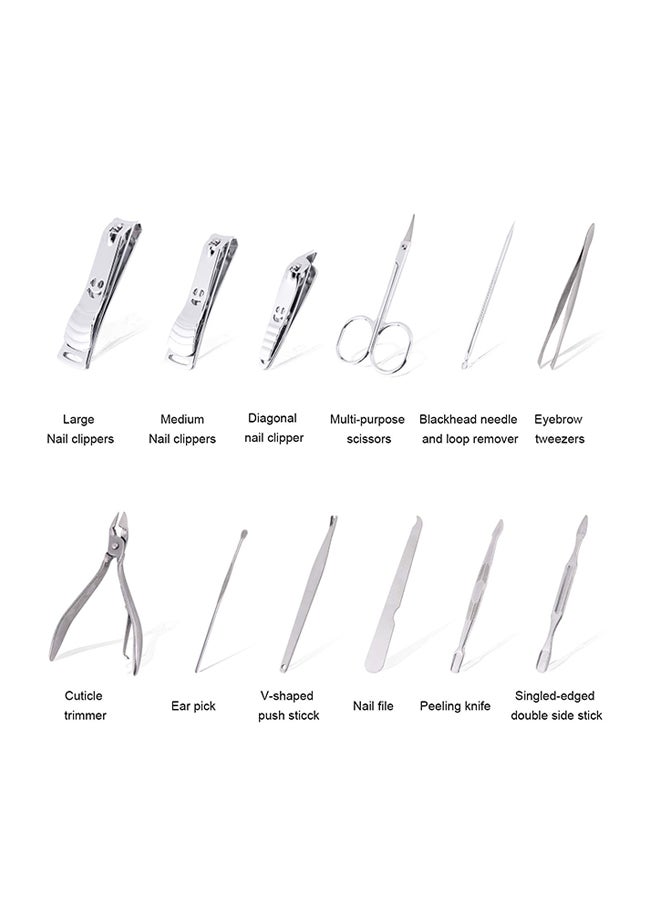 12-Piece Nail Clippers Manicure And Pedicure Set Silver