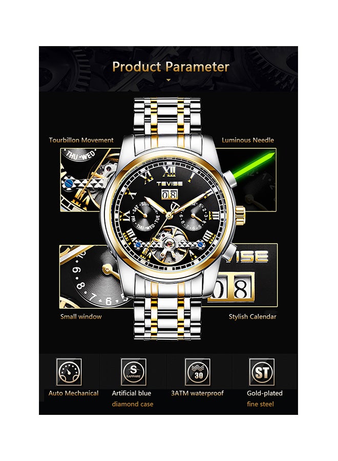 Tevise - Men's Skeleton Automatic Mechanical Watch - 43 mm - Silver/Gold - Image 1