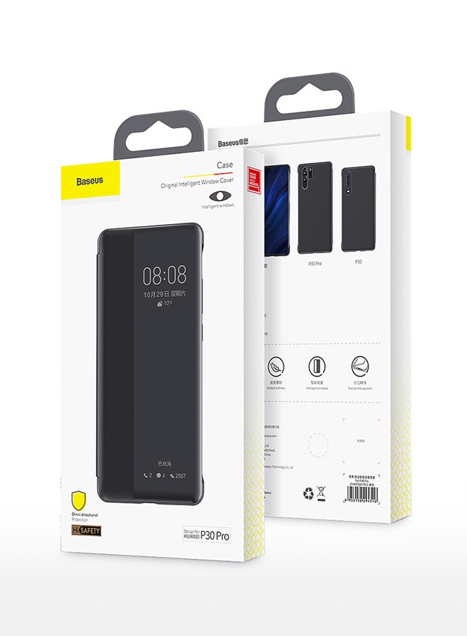 Smart View Flip Case Cover For Huawei P30 Pro Black/Clear