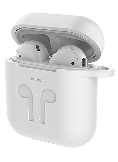 Protective Case Cover With Carabiner For Apple AirPods White