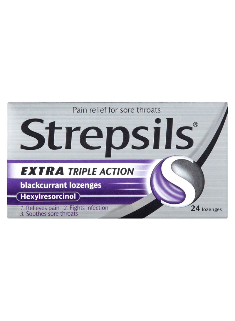 Extra Triple Action Blackcurrant Sore Throats Relief - 24 Lozenges