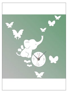 3D Elephant Butterfly Wall Clock White/Green 60 x 45cm
