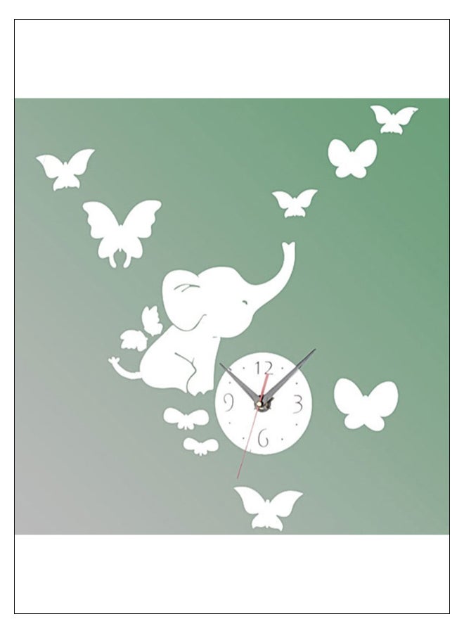 Generic - 3D Elephant Butterfly Wall Clock White/Green 60 x 45cm - Image 1