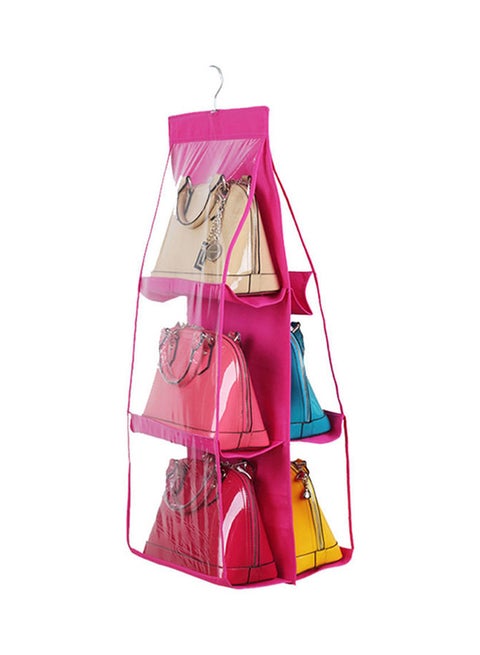 6-Pocket Hanging Handbags Organizer Pink/Clear 13.8 X 35.4inch