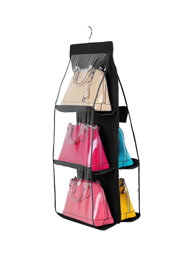 6 Pocket Transparent Hanging Handbag Organizer Black/Clear 13.8 X 35.4inch 