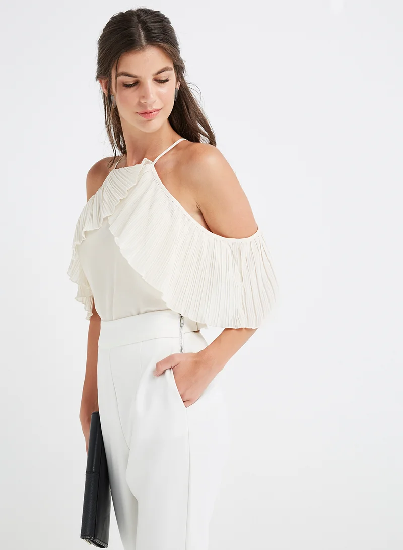 FOREVER 21 Pleated Halter Neck Top White