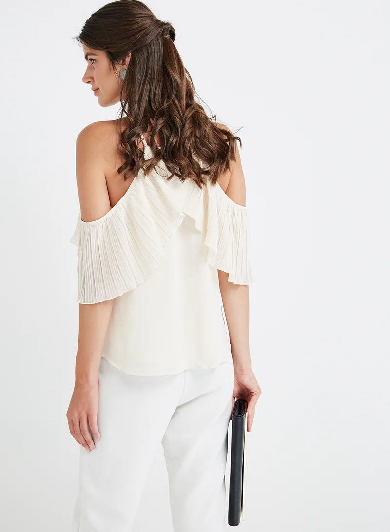 FOREVER 21 Pleated Halter Neck Top White