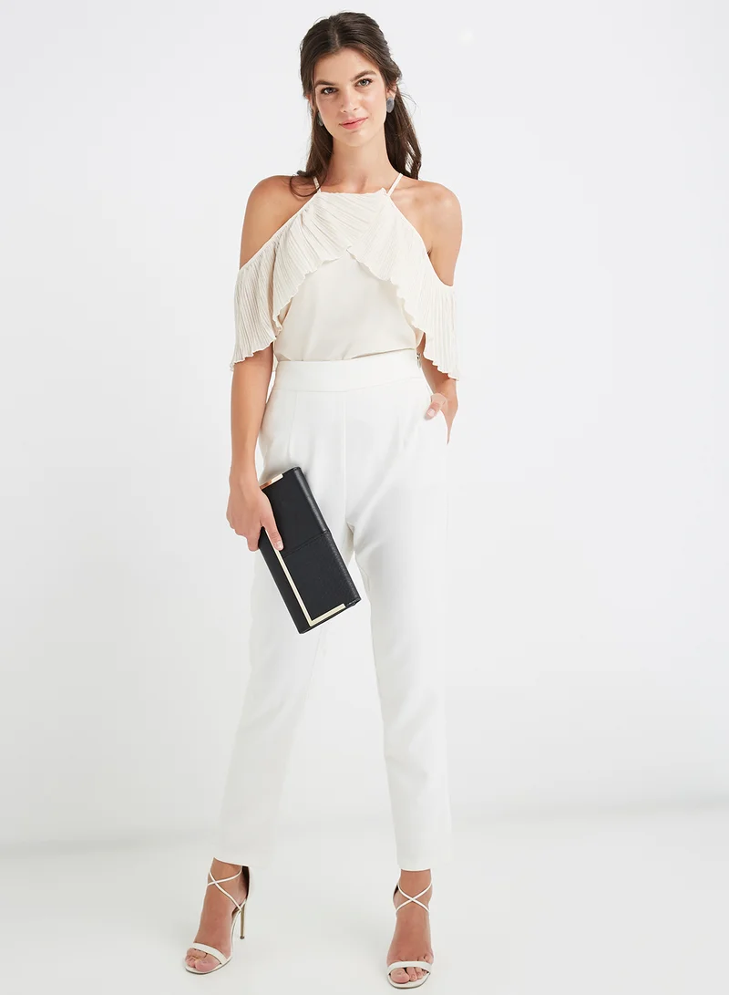 FOREVER 21 Pleated Halter Neck Top White