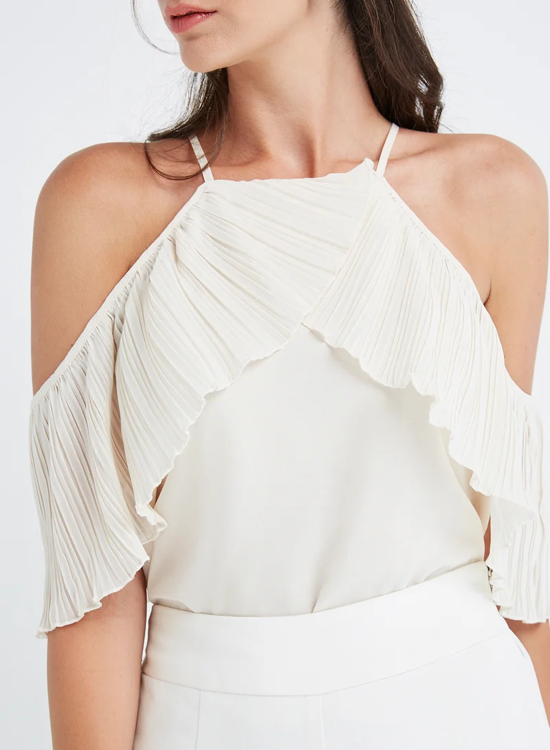 FOREVER 21 Pleated Halter Neck Top White
