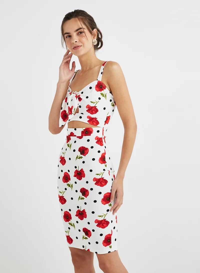 FOREVER 21 Floral Dress Sweetheart Neck Knit Dress