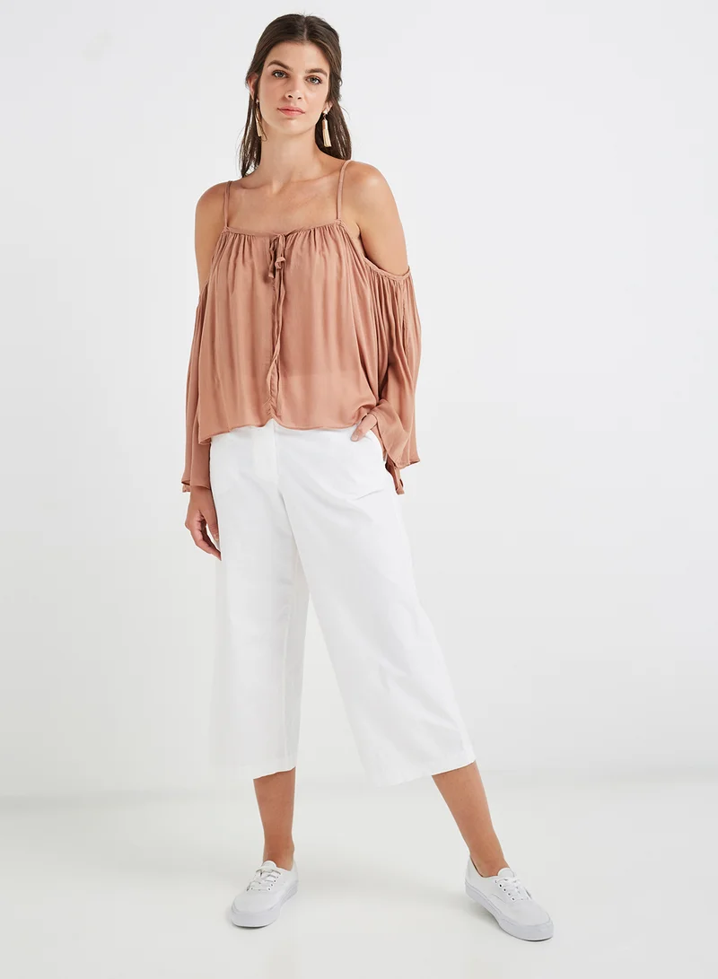 FOREVER 21 Peasant Neck Kaftan Top Blush