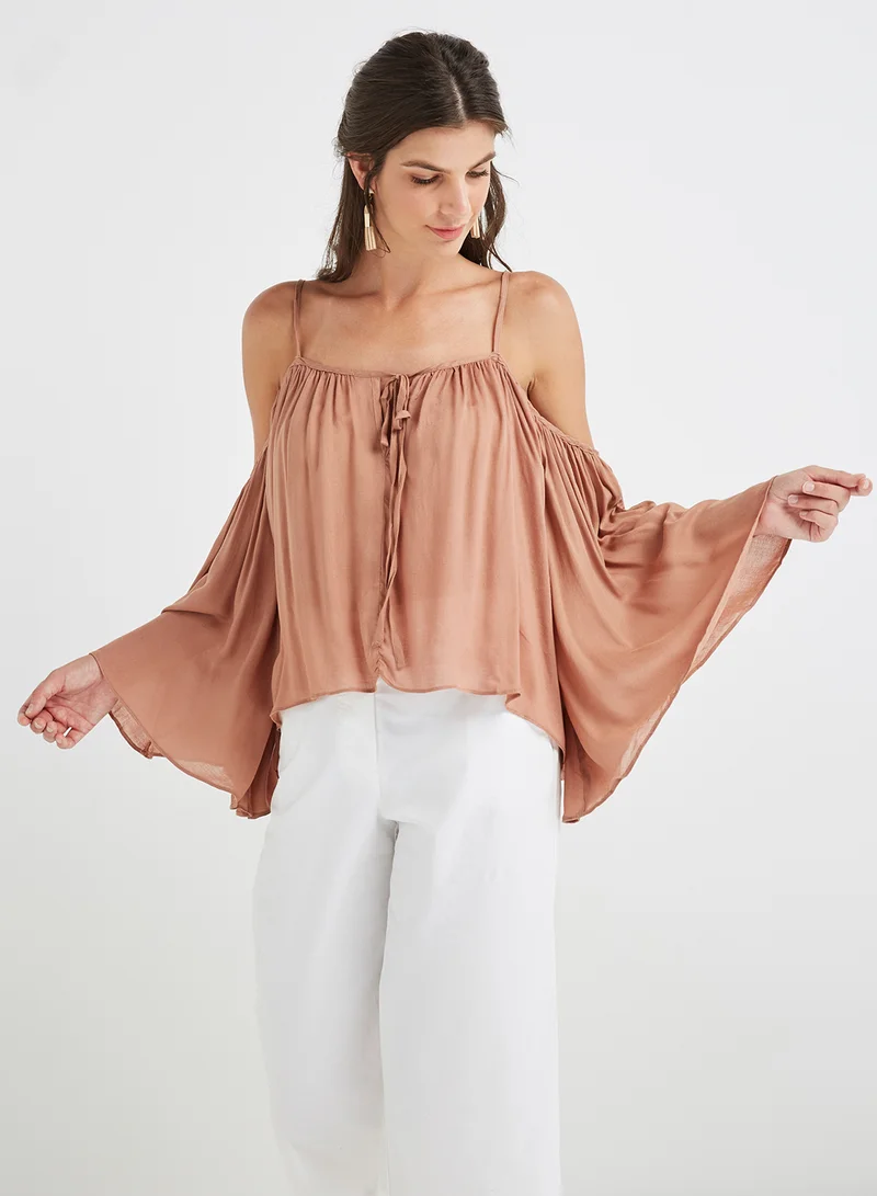 FOREVER 21 Peasant Neck Kaftan Top Blush